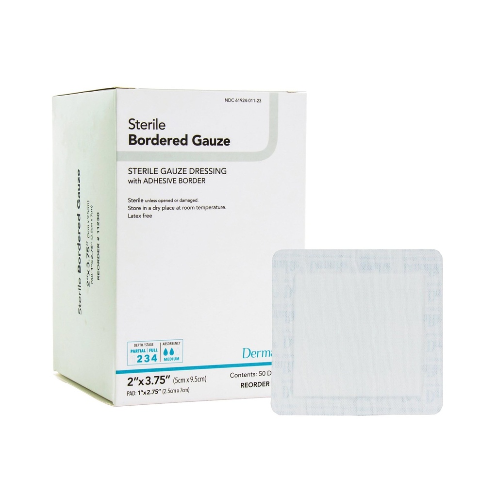 DermaRite's Sterile Bordered Gauze Dressing con bordo adesivo - flessibile Materiale non-Linting, First-Aid, singolarmente confezionato - 2 in. x 3-3/4 in., 1 Conte, 50 Packs, 50 Total