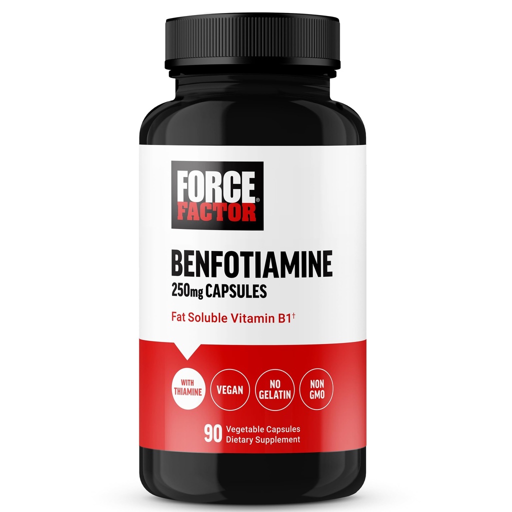 FORCE FACTOR Benfotiamine Plus Thiamine Supplemento, Vitamina liposolubile B1 per l'assorbimento elevato, Non OGM, Vegan, 90 capsule vegetali