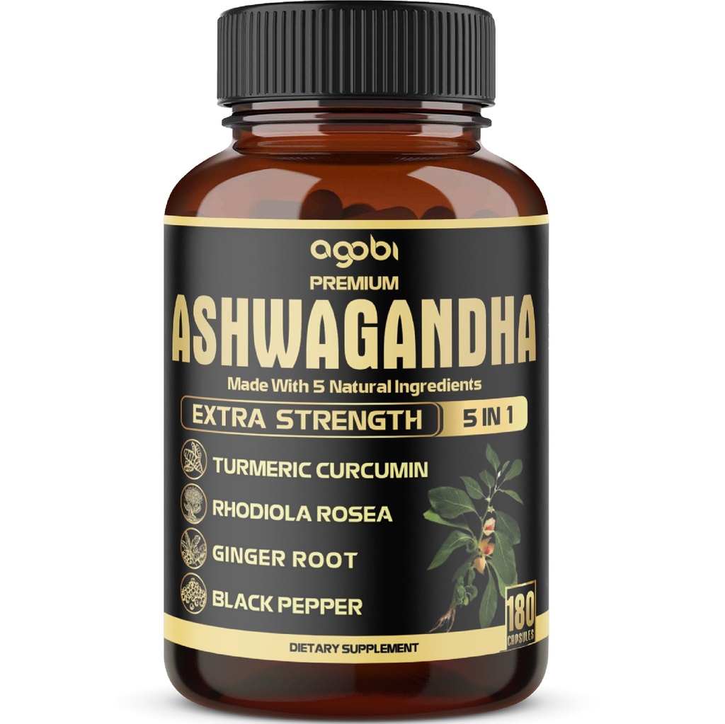 5in1 Premium Ashwagandha Capsule - Aggiunti Turcum, Rhodiola Rosea, Ginger, Pepe Nero - 180 Caps per 6 Mesi