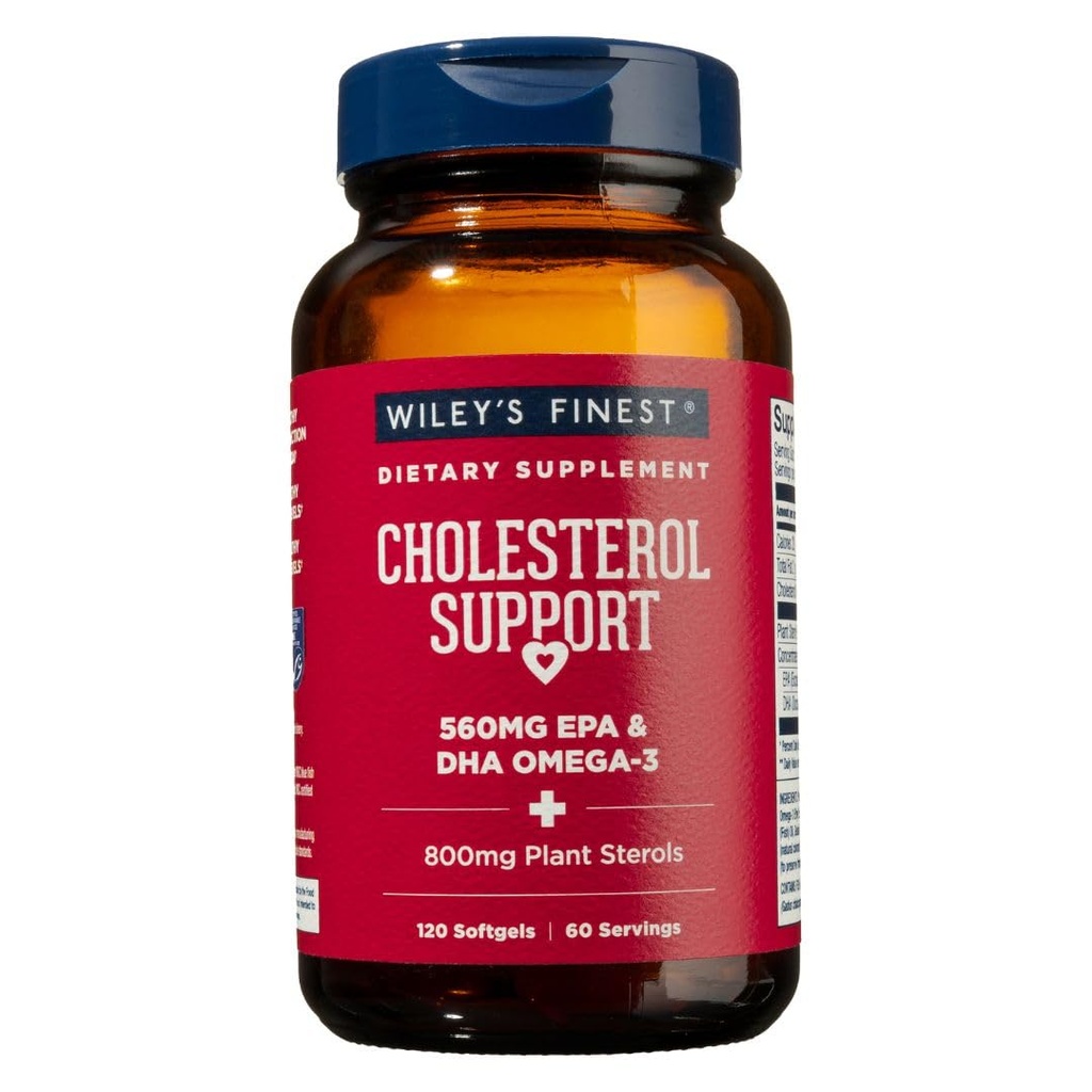 Wiley's Finest Wild Alaskan Fish Oil Cholesterol Support - Heart Health Supplement per gli uomini e le donne - 560mg Omega-3s - 120 Softgels (60 Serve)