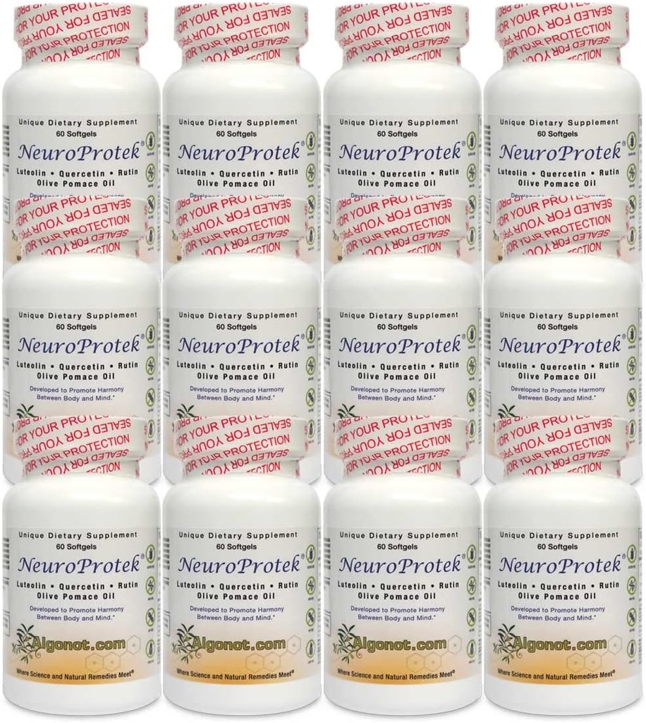 Algonot NeuroProtek 12 Pack: L'unico liposomiale Luteolin che utilizza olio di Pomace di Oliva. Combinazione di Luteolin, Quercetin & Rutin nell'olio di Pomace di Oliva (Bundle di Prezzo Ridotto)
