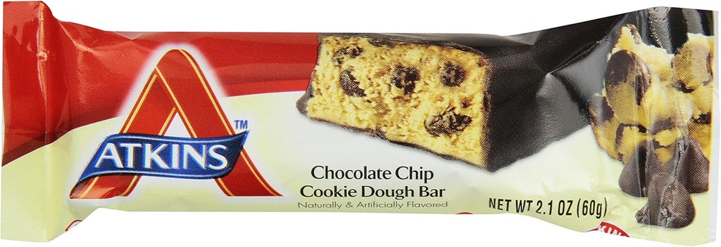 Atkins Chocolate Chip Cookie Dough Protein Meal Bar, High Fiber, 1g Sugar, 3g Net Carbs, Meal Sostituzione, 5 Count (Pack of 6)