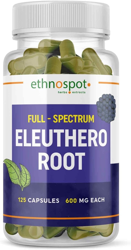 Full Spectrum Eleuthero Root Capsule - Siberian Ginseng - Boosts Physical Stamina & Mental Alertness - Supporta il sistema immunitario - Migliorato profilo Eleutheroside - Tutto naturale - 125 Vegan Capsule