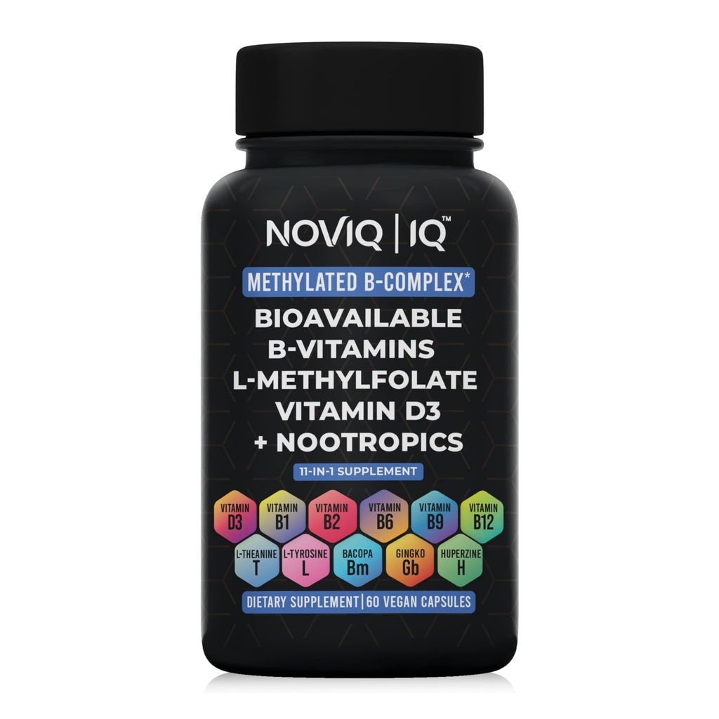 11-in-1 Methylated B-Complex Supplemento: 680mcg L-Methylfolate(5-MTHF) Thiamine(B1) Riboflavin(B2) Pyridoxal(B6) Methylcobalamin(B12) - VegD3® + Nootropics - 1.100mg+ Servizio - 60 Conte