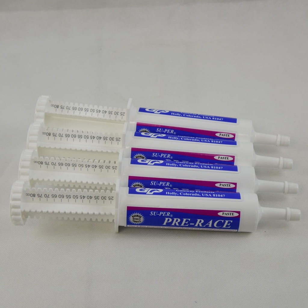 SU-PER Pre-Race Paste per Cavalli - Supporto per prestazioni per muscolo esercizio - Creatina tamponata, aminoacidi, estratti di erbe, antiossidanti, vitamine B-Complex - 60CC, caso di 4