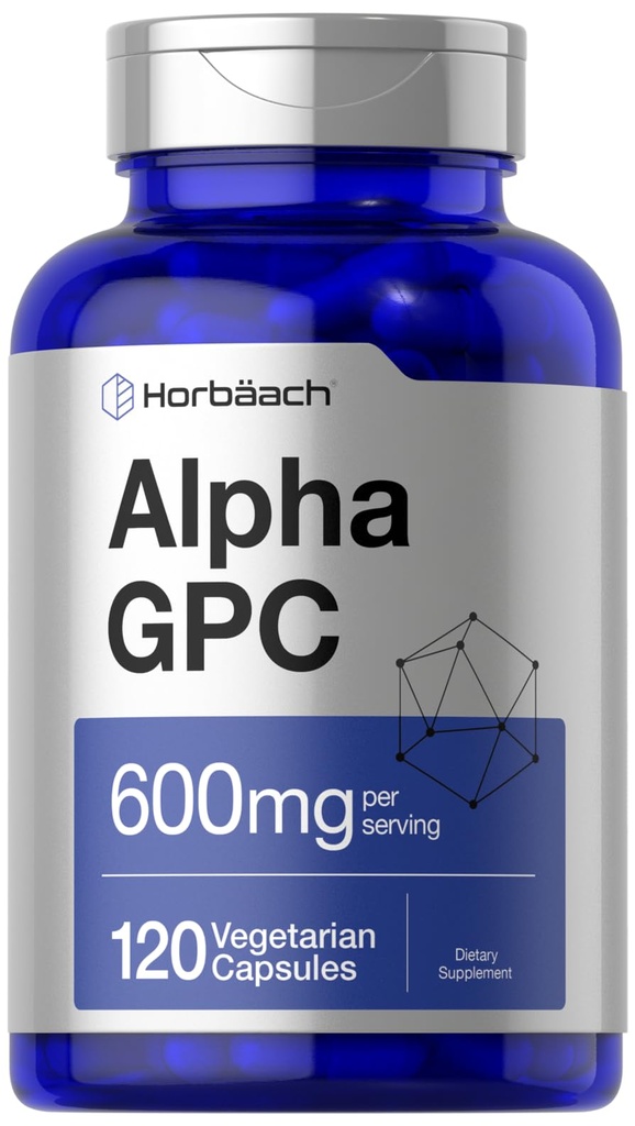 Horbäach Alpha GPC 600mg | 120 Capsule | Vegetariano, Non OGM & Gluten Free Choline Supplemento | Supporta Memoria sana, Focus e Clarity
