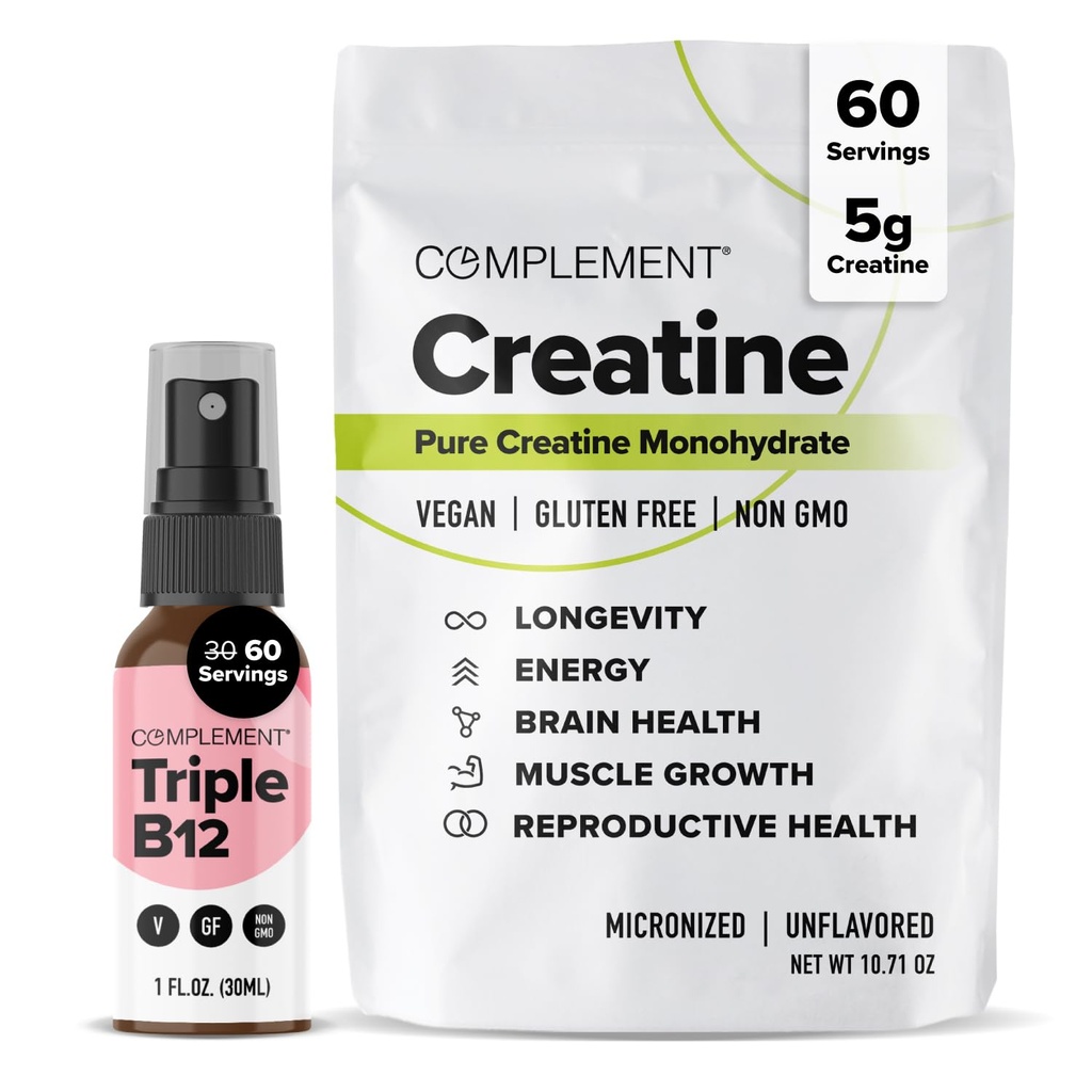 Complement Triple B12 Spray & Creatine Bundle – Integrazione Vegan B12 e Supporto per le prestazioni muscolari