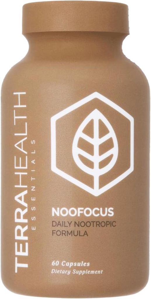 Terra Health Essentials NOOFOCUS - Nootropics Brain Support Supplemento con Funghi adaptogenici, Alpha-GPC, Gotu Kola, L-teanina per messa a fuoco e memoria - Tutto naturale, 30 giorni di alimentazione