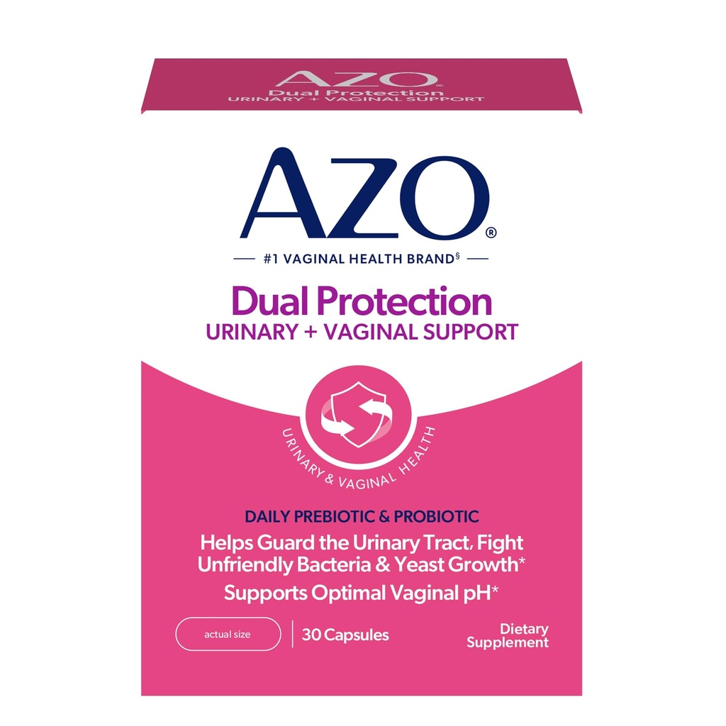 AZO Dual Protection, Urinary + Vaginal Support, Prebiotici e Probiotici per le donne*, inizia a lavorare entro 24 ore, Non OGM, 30 Conte