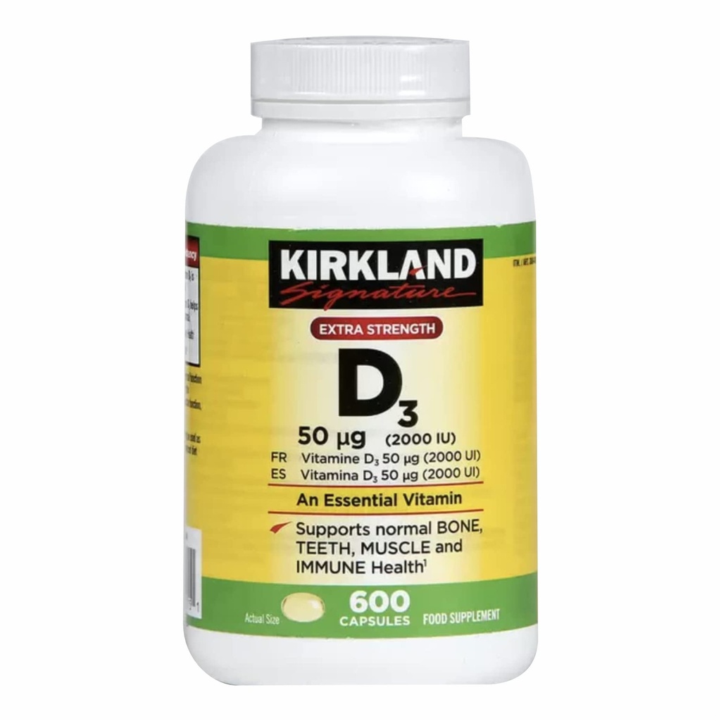 Kirkland Massima Forza Vitamina D3 600 Softgels (Pacchetto di 2)
