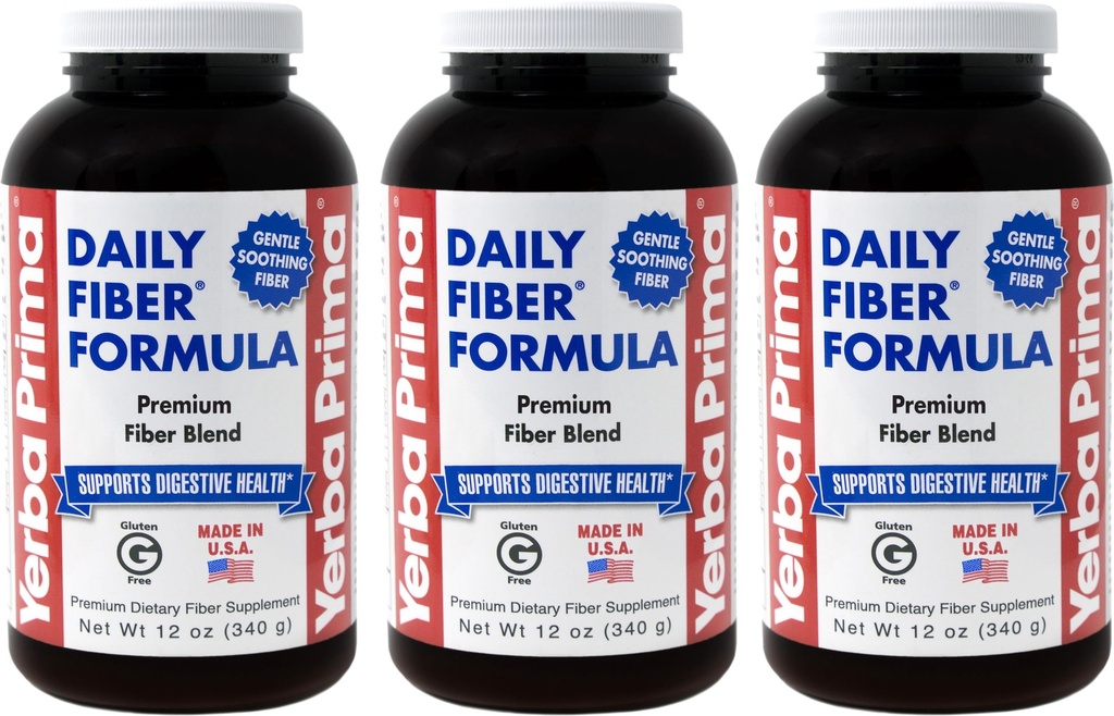 Yerba Prima Daily Fiber Formula Powder - 12 oz (Pack of 3) - Supplemento di fibra alimentare solubile e insolubile - Pulitura del colon - Vegan, Non OGM, Senza glutine