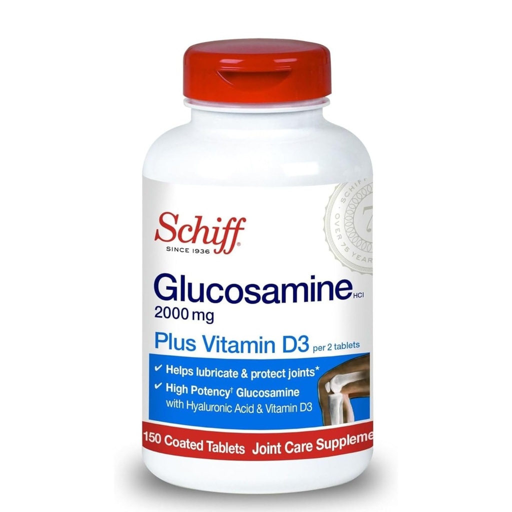 Schiff Glucosamine 2000 mg con vitamina D3 e acido ialuronico, 150 compresse - Integratore comune