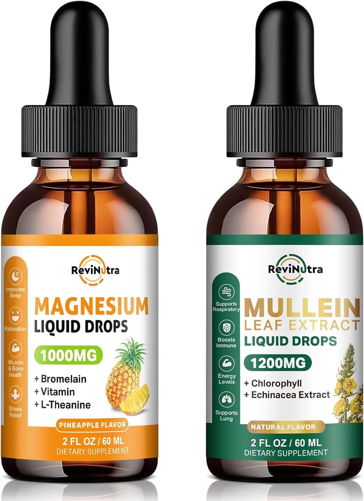 Integratore di magnesio liquido e gocce di Mullein per polmoni