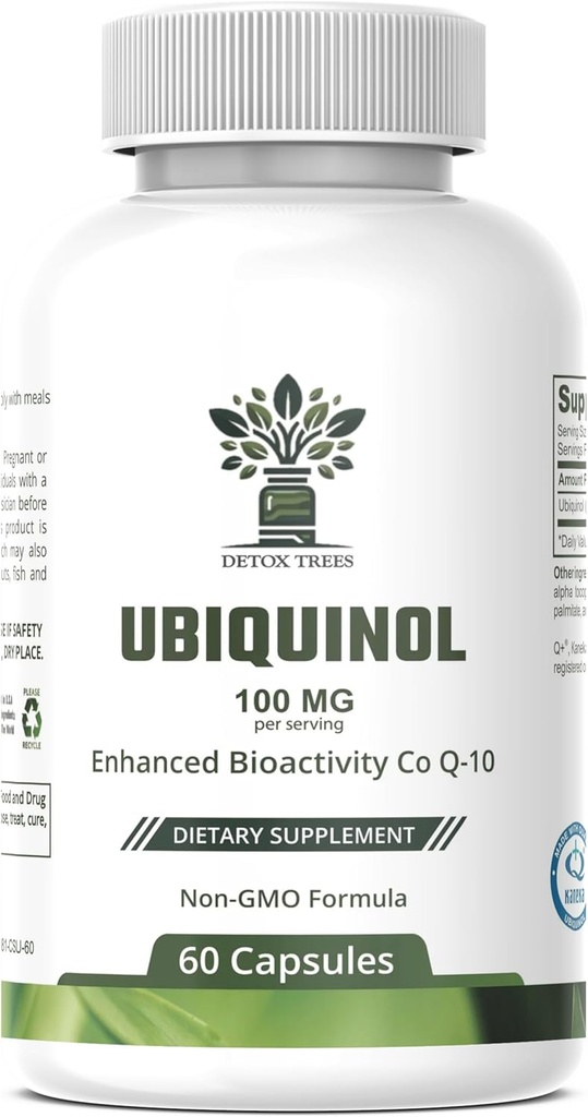 Ubiquinol CoQ10 100mg - Biodisponibilità potenziata, Supplemento ad alto assorbimento - Non OGM, Senza glutine per la salute del cuore & supporto cardiovascolare, 60 capsule