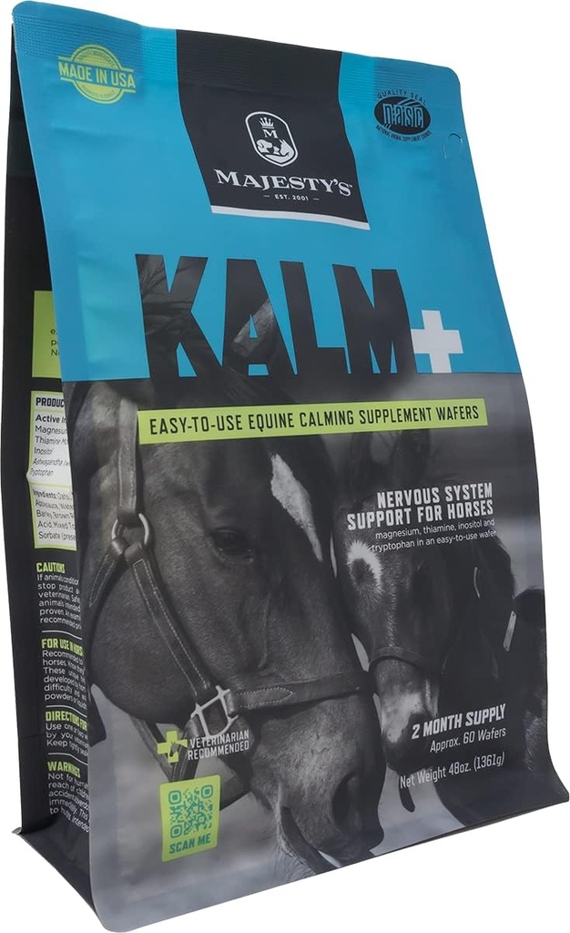 Maestà Kalm Wafers - Supporta cavallo / Equine Balanced Behavior e normale Nervous Funzione di sistema - Tryptophan, vitamina B1, Ciliegia invernale, Inositol - 60 Conte (2 Mesi di alimentazione)