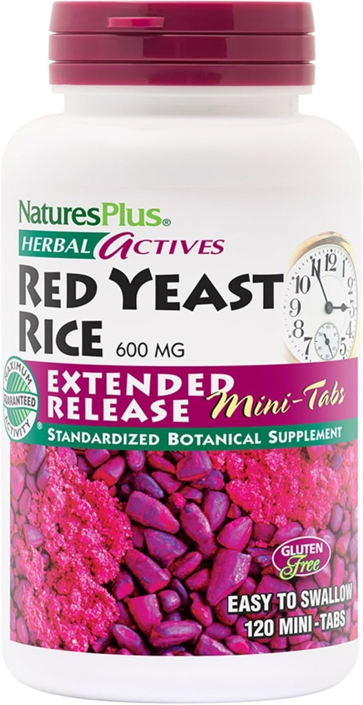 NaturesPlus Herbal Actives Red Yeast Rice Extended Release 600 mg - 120 Mini-Tabs, Confezione da 2 - Supporti General Well-Being - Vegetariano, Gluten Free - 120 Total Servings