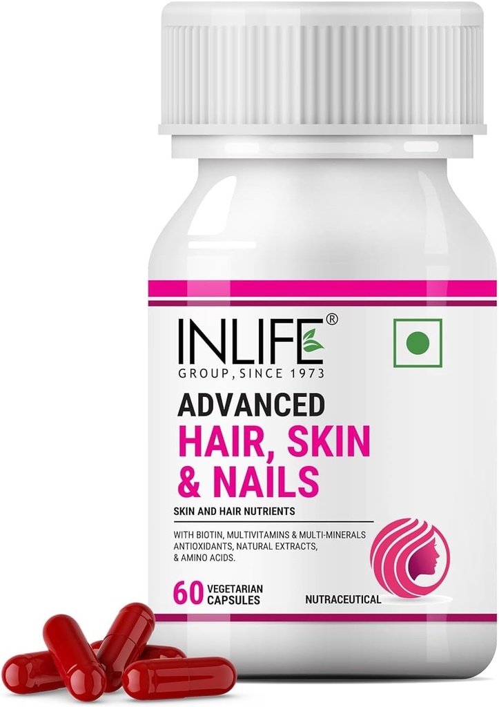 Biotina Advanced Hair Skin & Nails Integratore con Multivitamin Minerals Aminoacidi per la cura dei capelli - 60 Capsule Vegetariani