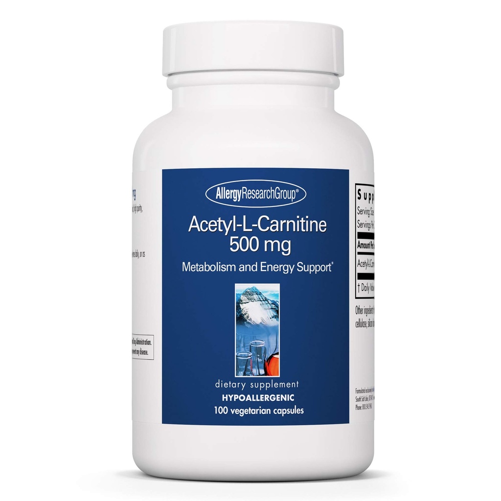 Allergy Research Group Acetyl-L-Carnitine 500mg Supplemento - Metabolismo e supporto energetico, ALC, Aminoacido Free Form, Capsule Vegetariani - 100 Conte