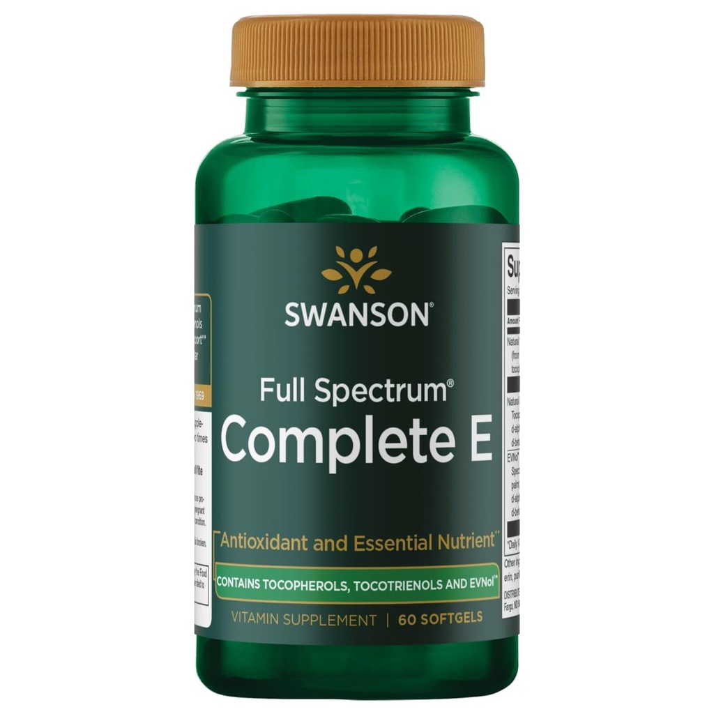 Swanson Full Spectrum Vitamin E con Tocotrienols - Promuove la salute del cuore e il supporto per la salute cellulare - Supplemento naturale per il benessere generale - (60 Softgels)