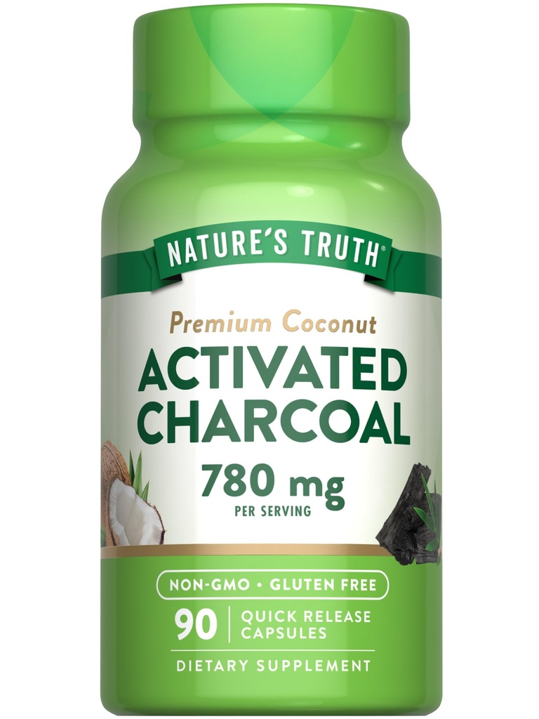 La verità della natura ha attivato capsule di carbone | 90 Count | Non-OGM & Gluten Supplemento gratuito