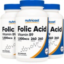Acido Folico Nutricost (Vitamina B9) 1000 mcg, 240 capsule (3 bottiglie)