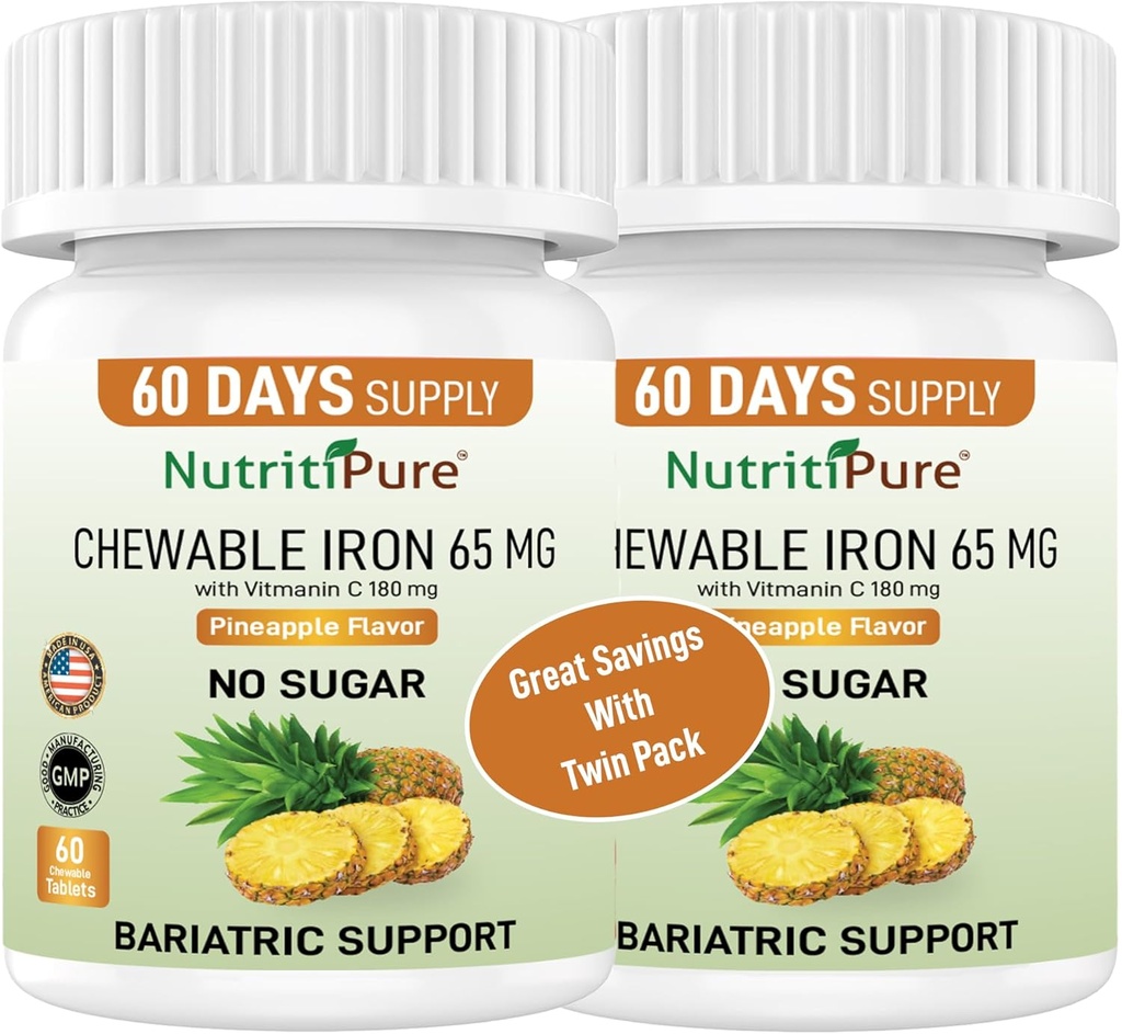 Ferro masticabile 65 mg con vitamina C 180 mg - Tablet in Ananas Flavor 60 Conte (2)