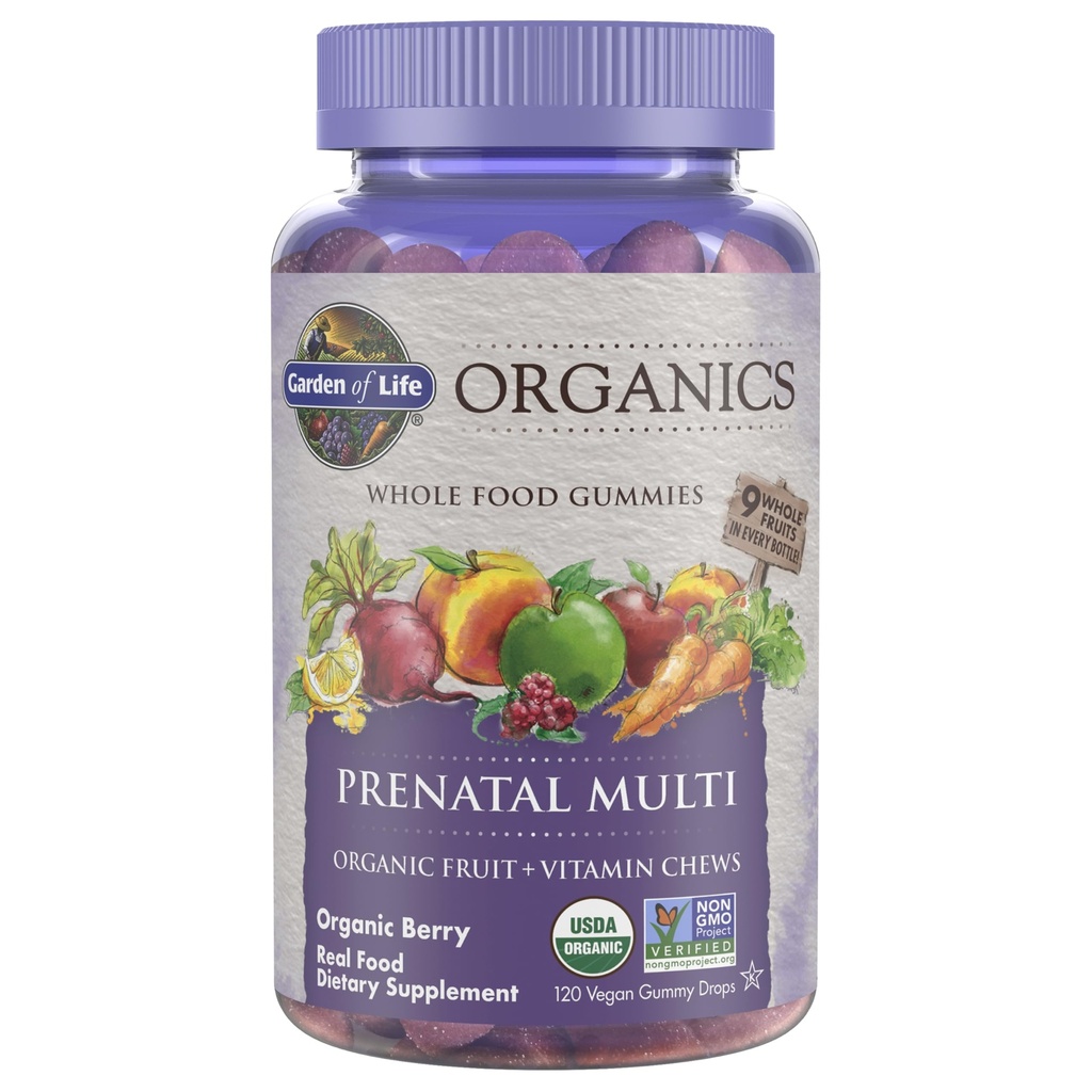 Giardino della vita Organici Prenatal Gummies Multivitamina con vitamina D3, B6, B12, C & Folate per lo sviluppo sano del fetale – Organico, Non OGM, Senza glutine, Vegan, Sapore di bacche, Alimentazione di 30 giorni