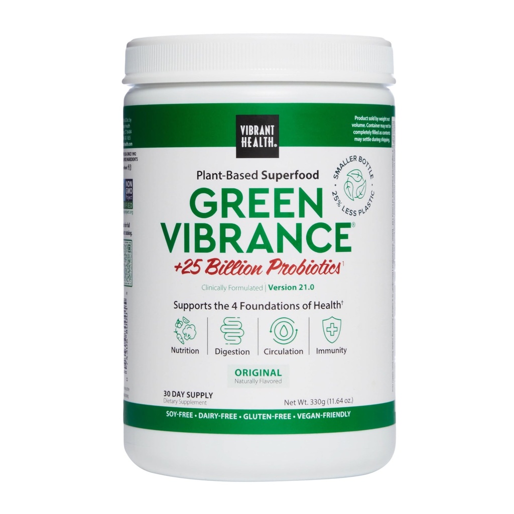 Vibrante Salute, Vibranza Verde, Include 65 Superfoods Basati sulle piante, 25 miliardi di Probiotici, Fibra, Adaptogens & Enzymes, 30 Serve