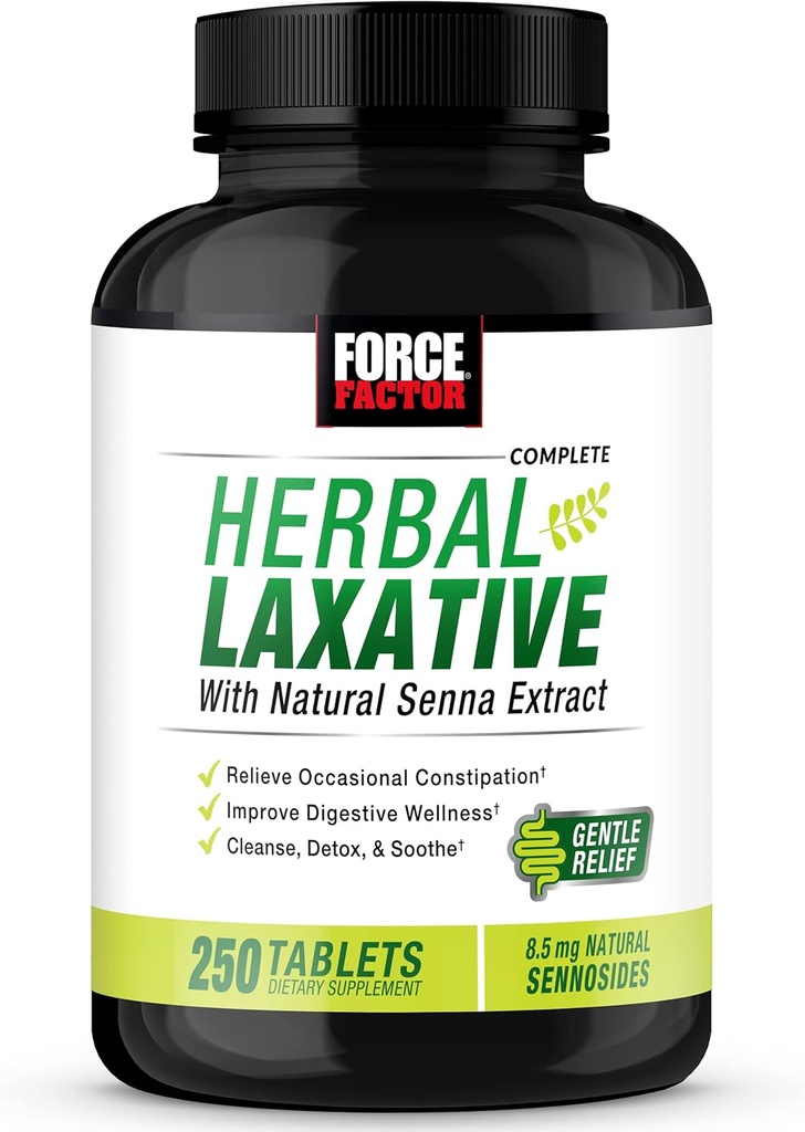 FORCE FACTOR Lassativo a base di erbe per il sollievo di costipazione per adulti, supplemento di di digestione fatto con Senna per pulire, disintossicare e soothe, lassativi per la costipazione per le donne e gli uomini, 250 compresse