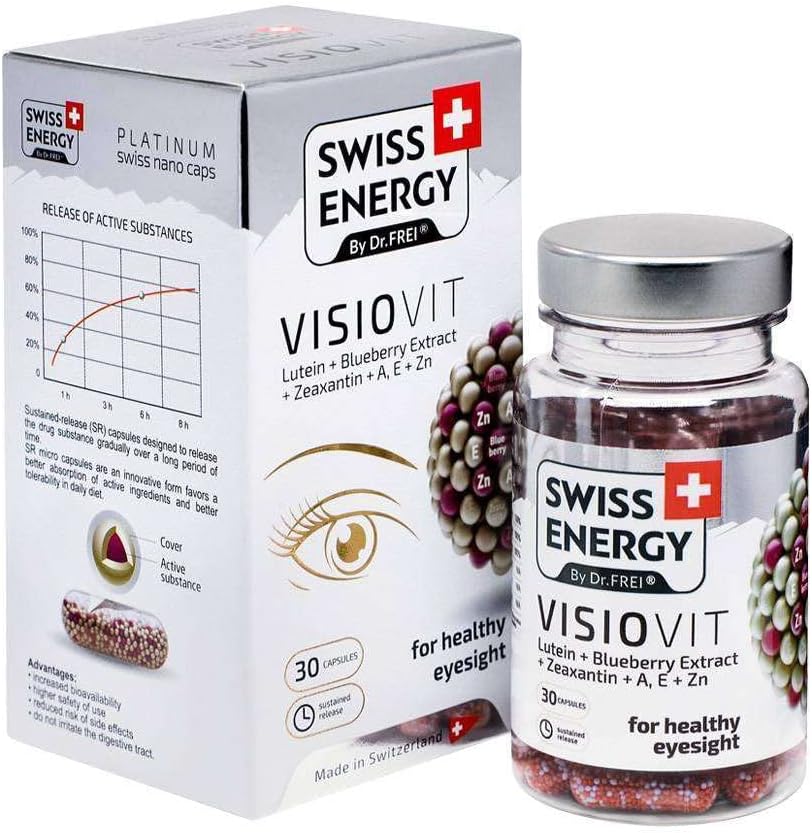 VISIOVIT Lutein + Estratto di mirtillo, per una visione sana, 30 capsule di rilascio sostenuti