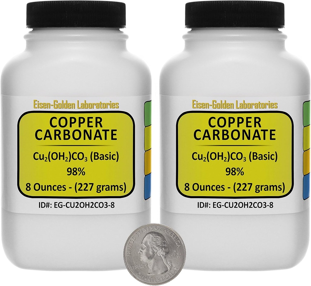 Carbonato di rame [Cu2(OH) 2CO3] 98% AR Grade Powder 1 Lb in due bottiglie Space-Saver USA