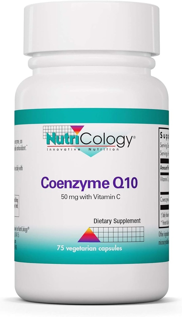 Nutrizione Coenzima Q10 Integratore - con Vitamina C, Salute Del Cuore, CoQ10 50mg, Ubiquinol, Antiossidante, Capsule Vegetariani - 75 Conte