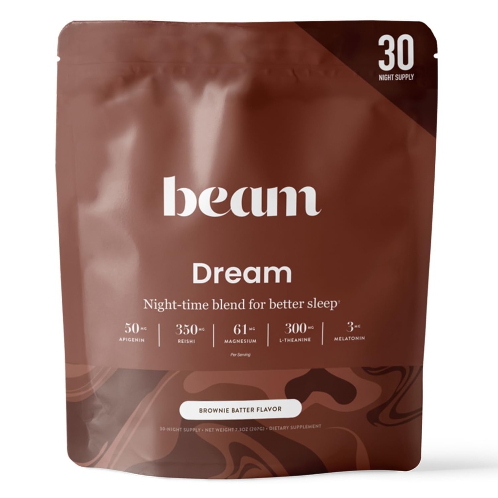 Beam Dream Sleep Powder – Aiuto per gli adulti con Melatonina, Magnesio, L-teanina, Reishi Mushroom & Apigenin Sleep Supplement, Miscela di Bevande di Coca Dormito, Aroma di Brownie Batter, 30 Servings