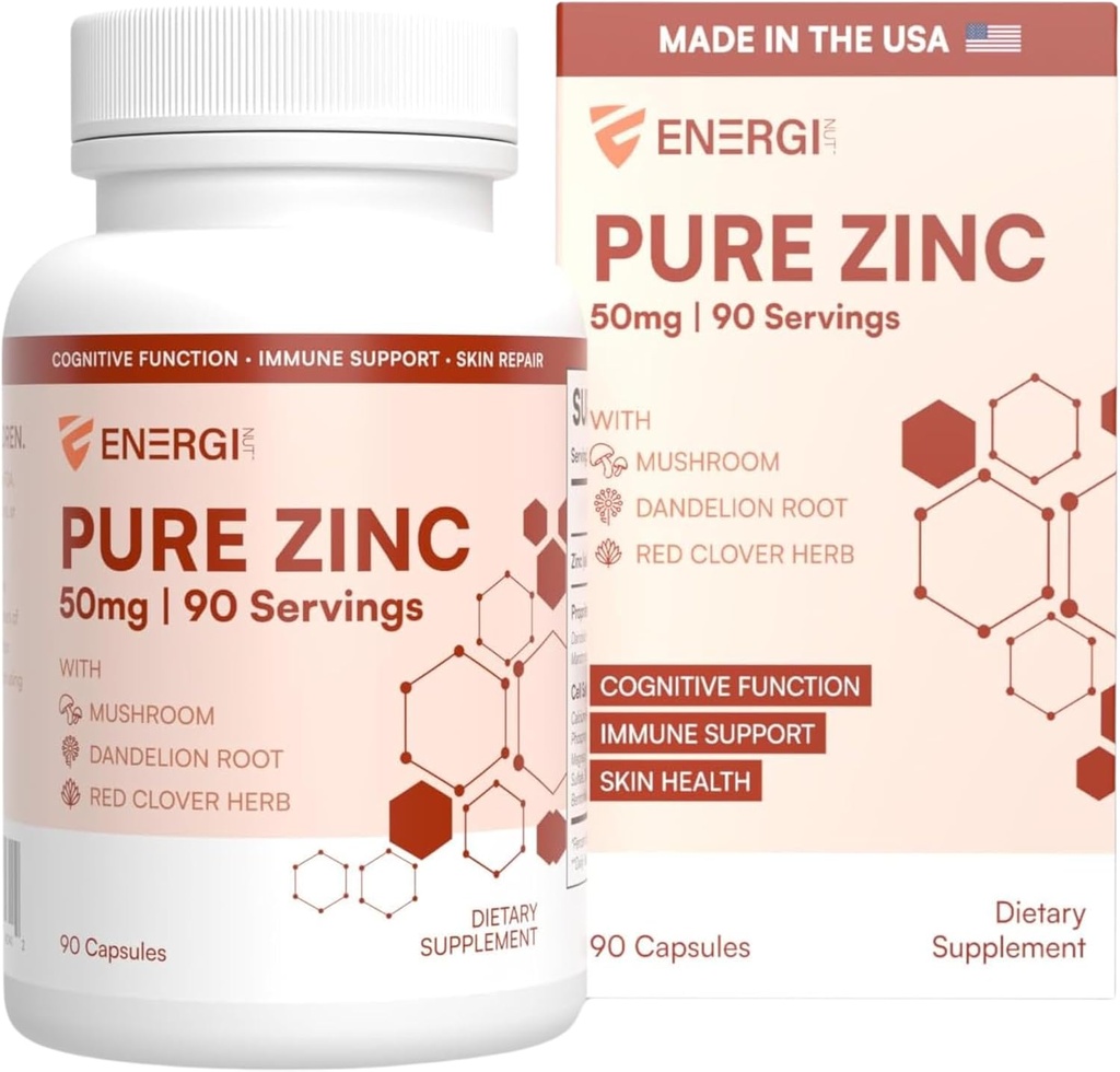 Miscela di zinco ENERGI con vitamina A, B-3 & B-6, supplemento di supporto immunitario con radice di Marshmellow, estratto di radice di dadelion & funghi di Shiitake, 90 capsule di integratori di zinco