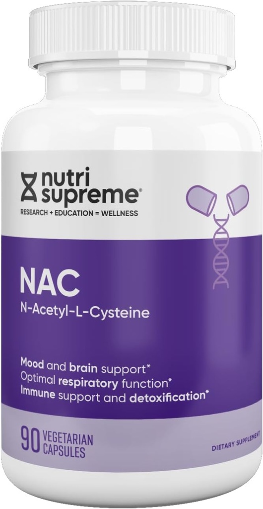 Nutri-Supreme NAC (N-Acetyl-L-Cysteine) 600mg Integratore alimentare Capsule Vegetariani, Supporto per il fegato, Supporto immunitario