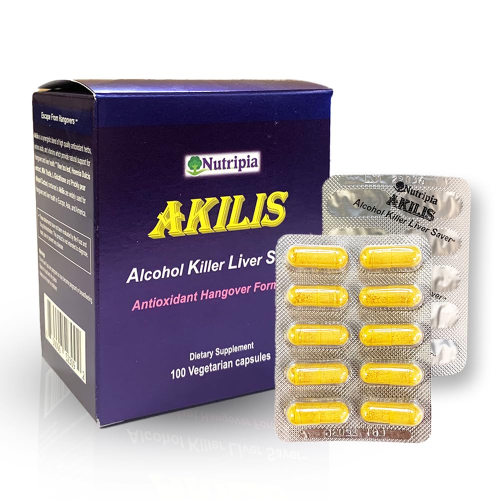 Akilis Antioxidant Liver Support Pills (100 Vegi Caps, 33 Doses) – Boosts Recovery After Drinking for Better Mornings, Detox & Repair with Hovenia Dulcis, Milk Thistle, Glutathione e 16 Ingredienti