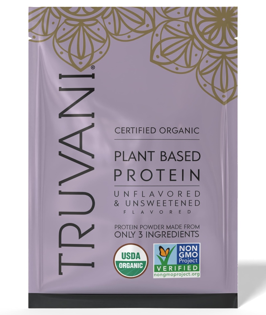 Truvani Vegan Pea Protein Powder | Unflavored | 20g Organic Plant Based Protein | 1 Serve | Keto | Gluten & Dairy Free | Low Carb | No Aggiunto Sugar