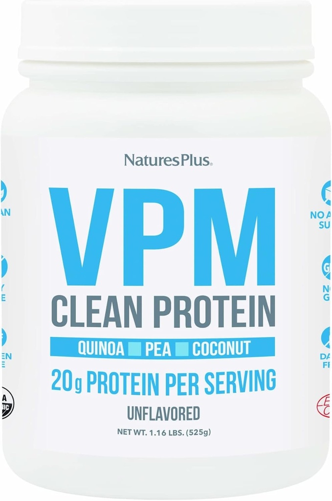 Natures Plus VPM Protein, Unflavored - 1.16 lbs - con Quinoa, Pea & Coconut Protein - Organic, Vegan, Soy & Gluten Free - 15 Serve