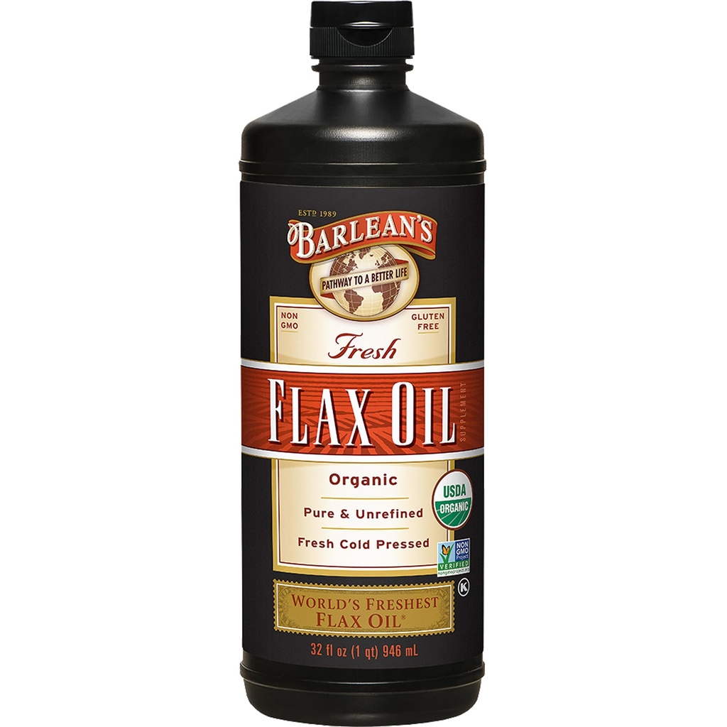 Liquido dell'olio di lino organico di Barlean, semi di lino della pressa fredda, 7,640mg ALA Omega 3 supplemento di acido grasso per la salute congiunta e del cuore e la digestione sana, 32 oz