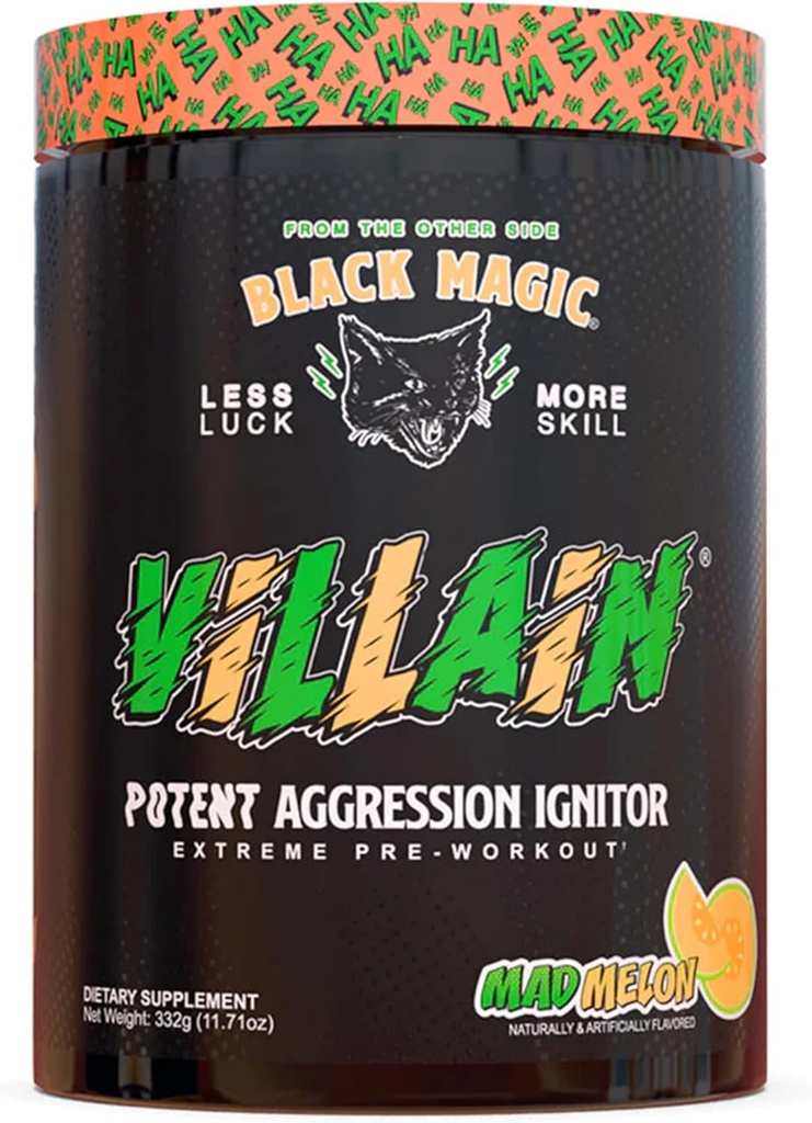Black Magic Supply Villain High-Stim Nootropic Pre-Workout - Beta-Alanine, L-Tyrosine, & Caffeina - Pompa & Focus - 25 Servings (Mad Melon)