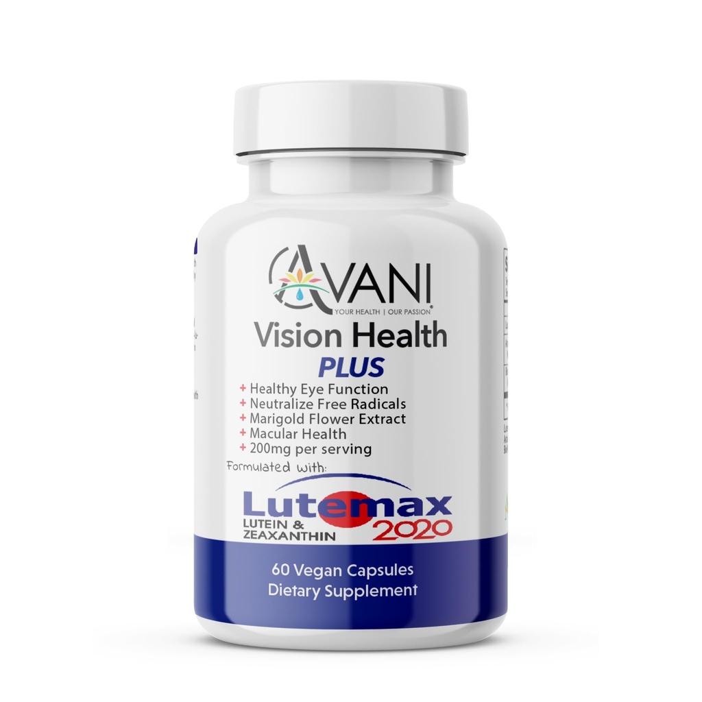 Avani Vision Health Plus salute degli occhi fatta con Lutemax 2020 20mg Lutein 4mg Zeaxanthin