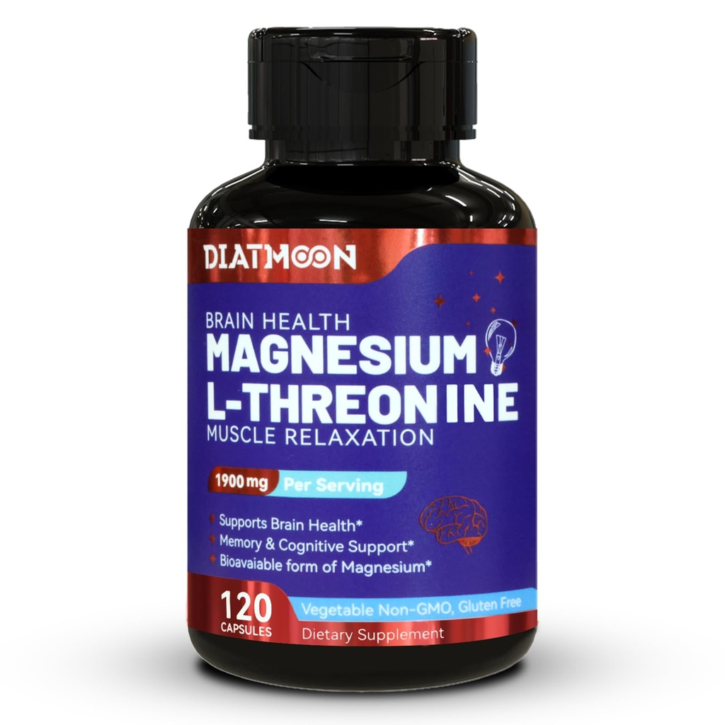 Magnesio L-Threonine Capsule, Magnesio Threonine Supplemento, 1900mg Magnesio L-Threonine, Non OGM, Gluten Free - 120 Veg Capsule