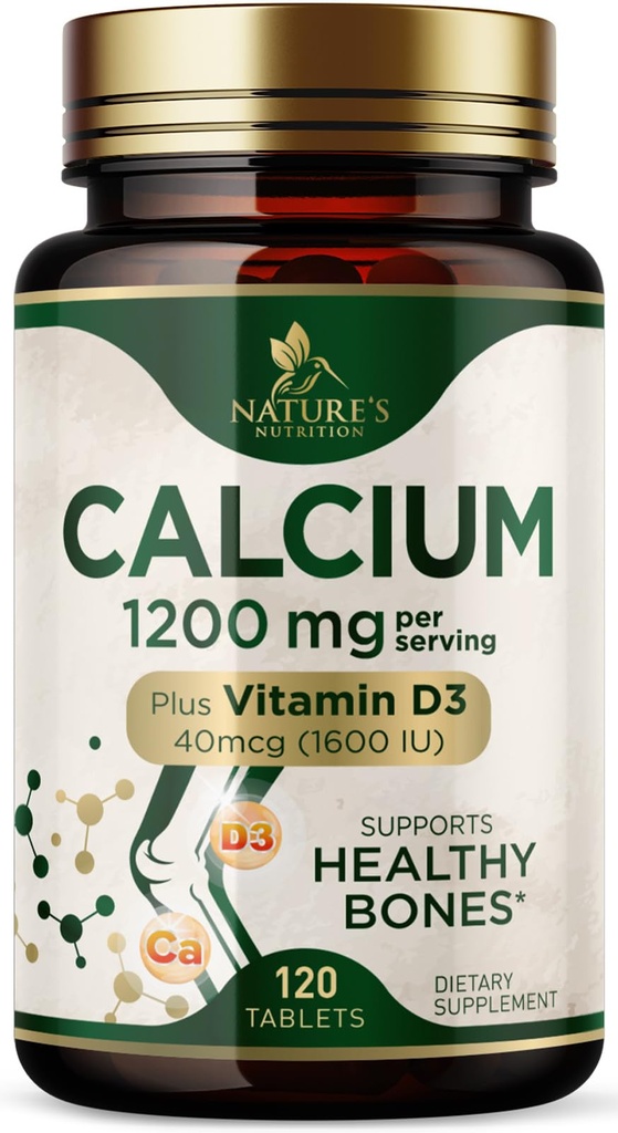 Calcium 1200 mg con vitamina D3 - Bone Salute Supplemento, Vitamina D & Calcium Supplementi per le donne e gli uomini - Bone Forza, denti e supporto immunitario, Pillole di calcio della natura, Bottigliato negli Stati Uniti - 120 compresse