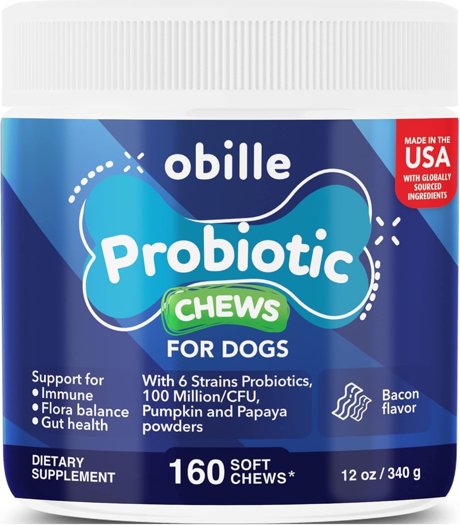Probiotici per cani 160 Chews 12 oz – Supporta Gut & Digestion Health, Immune System, Upset Stomach & Gas, Metabolismo, costipazione, Diarrea & Loose Sgabello, Itchy Skin and Ears & Allergies