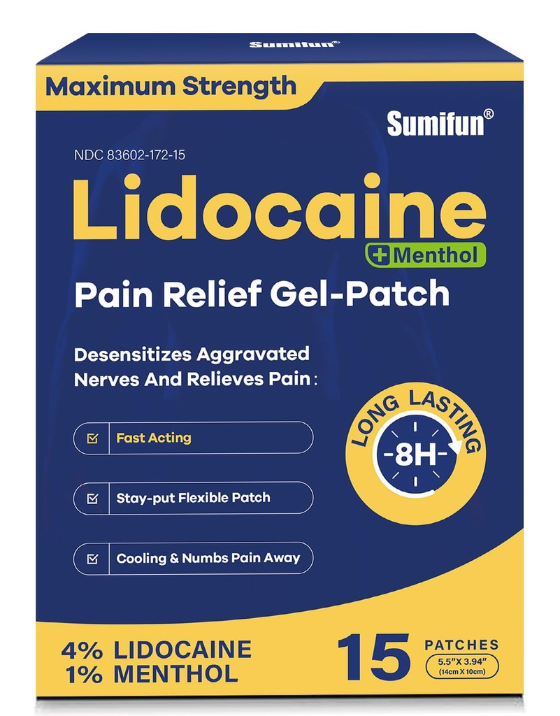 Sumifun 4% lidocaina patch Plus 1% mentolo - 15 conteggi massima resistenza OTC dolore sollievo patch per schiena Ache Stiff collo Joint Pain Soreness Topical Analgesic