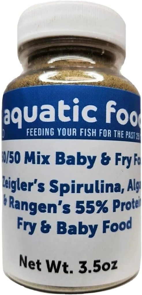 Aquatic Foods Inc. 50/50 Mix di Spirulina/Algae Powder e Soft Moist Rangen 55% Protein Koi & Tropical Fish Fry Floating Food...3.5oz Bottiglia