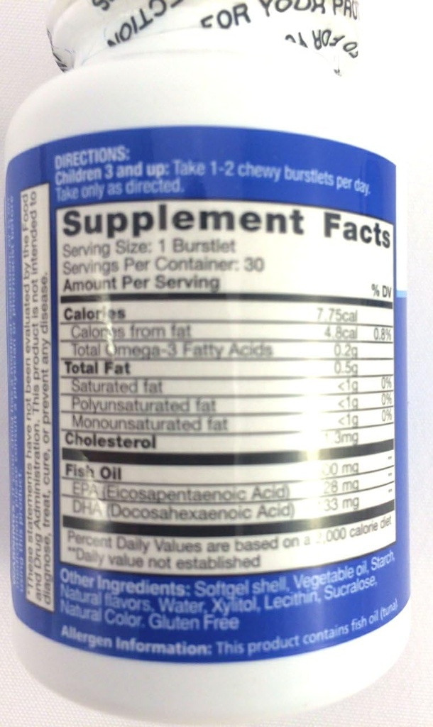 Bambini Smart Hi DHA Omega-3 Fish Oil 30 ea, Burstlets masticabili, bacche, sacco di 2