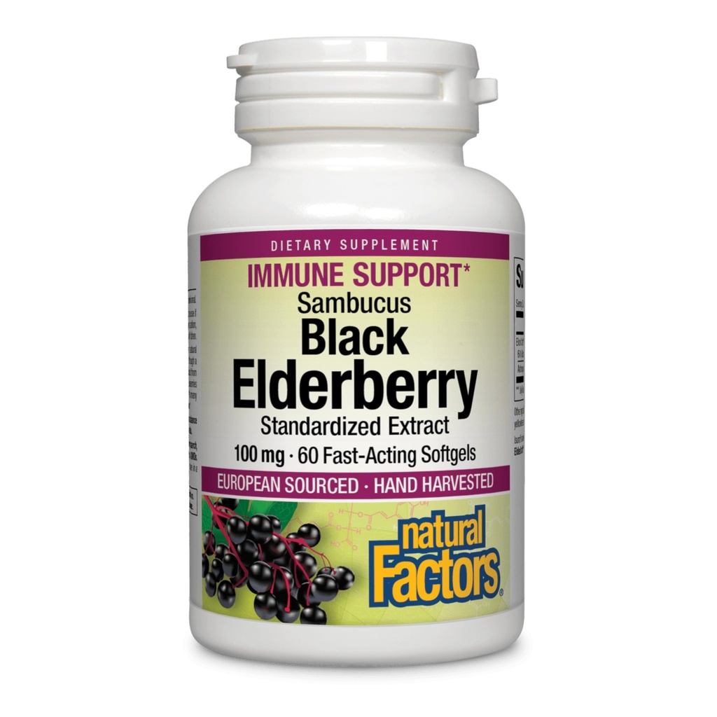 Fattori naturali Black Elderberry, 100 mg, 60 Softgel ad azione rapida
