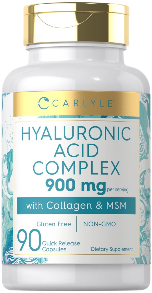 Carlyle Hyaluronic Acid Complex 900 mg | con collagene e MSM | 90 capsule | Non OGM, Gluten Free Supplement