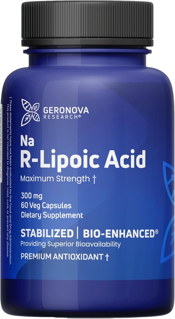 Acido R-Lipoico Bio-Enhanced, 300 mg capsule - 2 mesi di alimentazione - Acido lipoico R alfa stabilizzato con assorbimento potenziato - Supplemento acido lipoico R - 60 conte